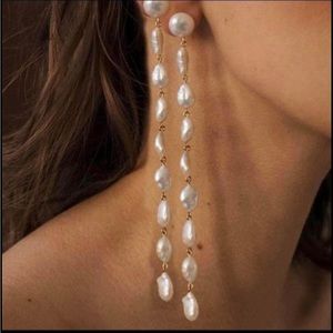 Long faux pearl bridal earrings
